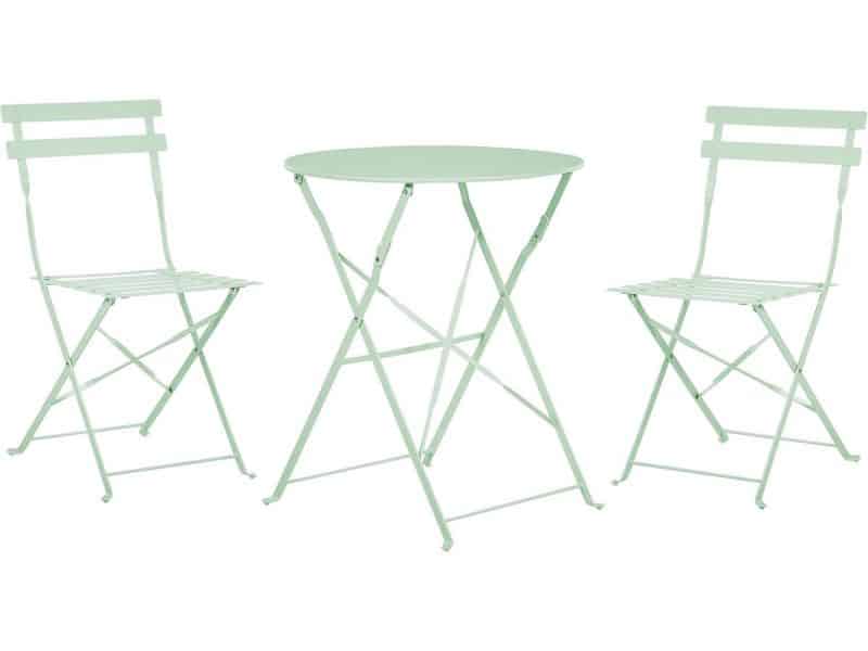 3-delige Bistroset Tuinmeubilair Mintgroen Staal - Inklapbare Terrasstoelen en Ronde