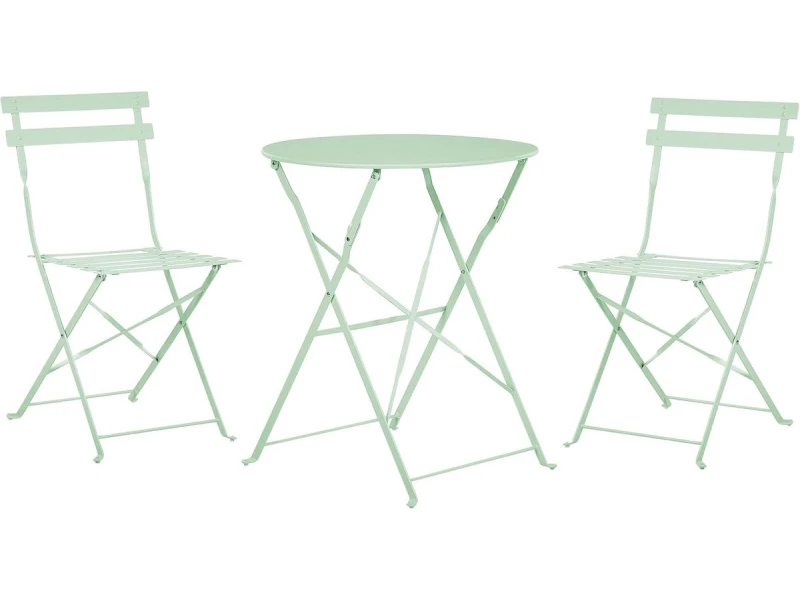 3-delige Bistroset Tuinmeubilair Mintgroen Staal - Inklapbare Terrasstoelen en Ronde