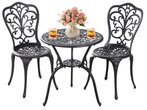 3-delige bistroset voor buiten met paraplugat - Compacte aluminium tafel