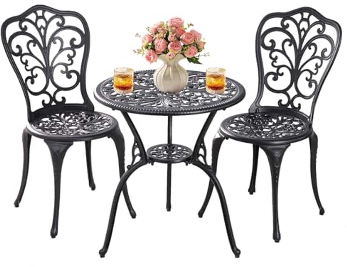 3 delige bistroset voor buiten met paraplugat compacte aluminium tafel