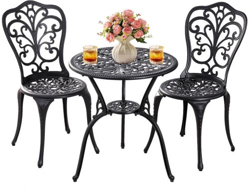 3-delige bistroset voor buiten met paraplugat - Compacte aluminium tafel