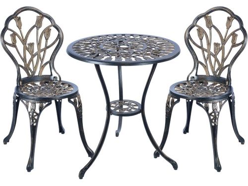 3-delige Bistroset voor Buiten - Roestbestendige Aluminium Tafel en Stoelen