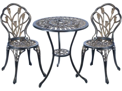 3-delige Bistroset voor Buiten - Roestbestendige Aluminium Tafel en Stoelen