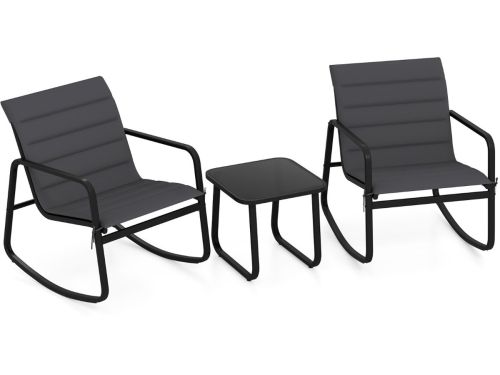 3-Delige Bistroset voor Buiten Schommelstoelen met Tafel van Gehard Glas