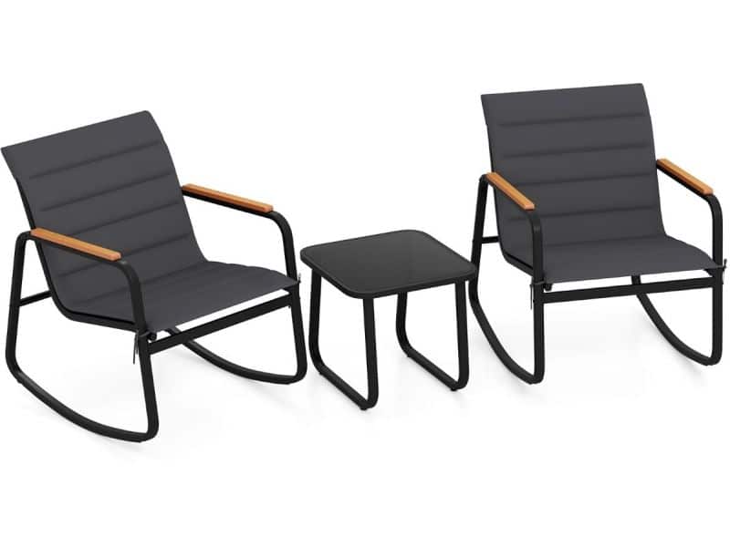 3-Delige Bistroset voor Buiten Schommelstoelen met Tafel van Gehard Glas