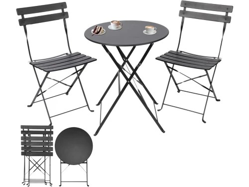 3-delige Bistroset Zwart Inklapbaar voor Balkon en Tuin