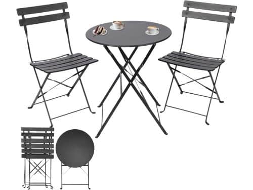 3-delige Bistroset Zwart Inklapbaar voor Balkon en Tuin