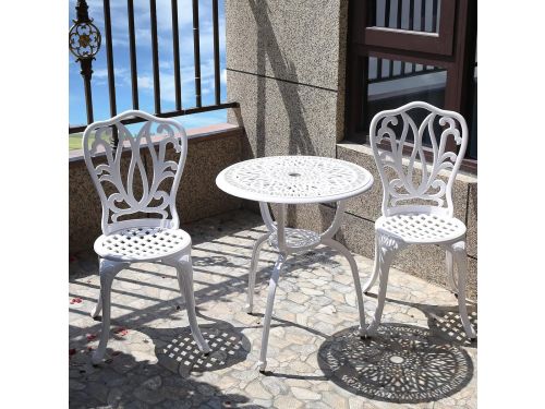3-delige Buiten Bistroset Terrasstoelen en Tafel Gegoten Aluminium Wit