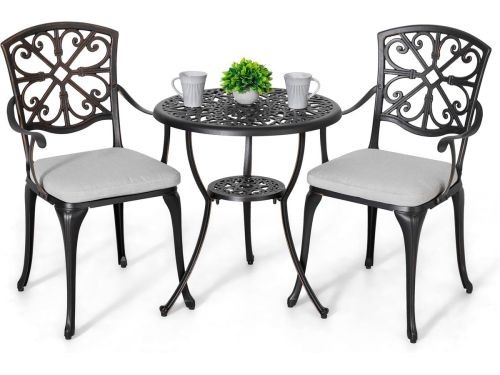 3-Delige Buiten Bistroset van Gietaluminium met Kussens voor Patio en