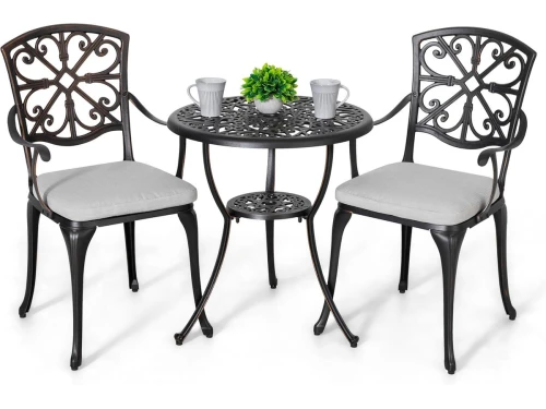 3-Delige Buiten Bistroset van Gietaluminium met Kussens voor Patio en