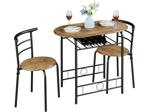 3-delige Houten Balkonset met Tafel en 2 Stoelen