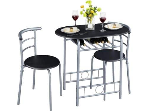 3-Delige Houten Bistroset met Opbergtafel en 2 Stoelen voor Balkon