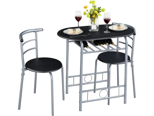 3-Delige Houten Bistroset met Opbergtafel en 2 Stoelen voor Balkon