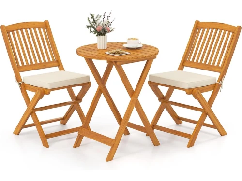 3-delige Inklapbare Tuinmeubelset van Acaciahout - Balkonset met Ronde Tafel