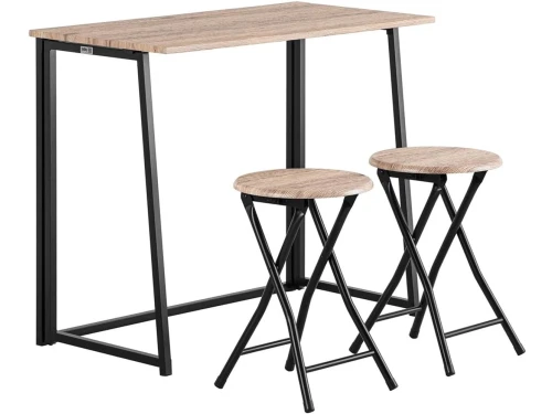 3-delige Klaptafel Set met 2 Krukken - Opvouwbare Eettafel voor