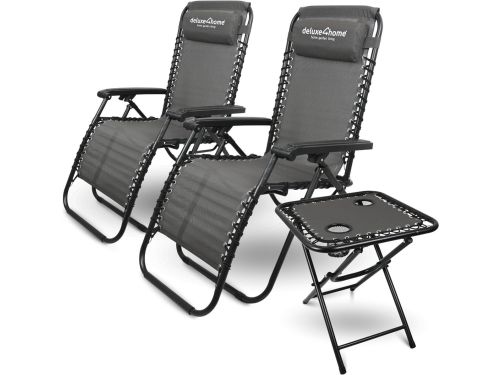 3-delige ligstoelset met inklapbare klaptafel en bekerhouder voor tuin en