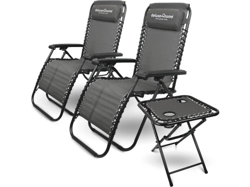 3-delige ligstoelset met inklapbare klaptafel en bekerhouder voor tuin en