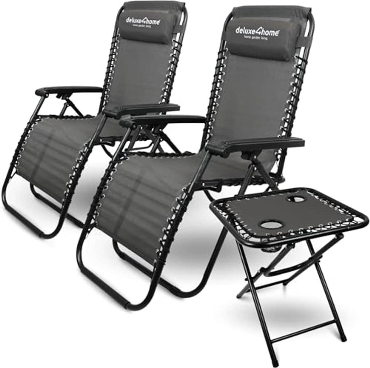 3 delige ligstoelset met inklapbare klaptafel en bekerhouder voor tuin en