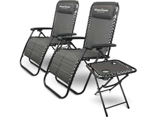 3-delige ligstoelset met inklapbare klaptafel en bekerhouder voor tuin en