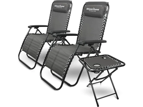3-delige ligstoelset met inklapbare klaptafel en bekerhouder voor tuin en