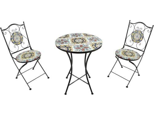 3-delige Mozaïek Bistroset met Tafel en 2 Klapstoelen voor Balkon