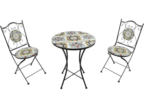 3-delige Mozaรฏek Bistroset met Tafel en 2 Klapstoelen voor Balkon