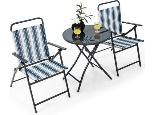 3-delige Opvouwbare Bistroset Buiten: 2 Klapstoelen met Ronde Klaptafel
