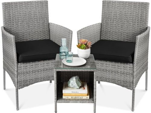 3-delige outdoor bistroset met Rieten Stoelen en Bijzettafel