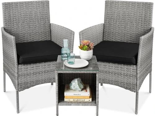 3-delige outdoor bistroset met Rieten Stoelen en Bijzettafel