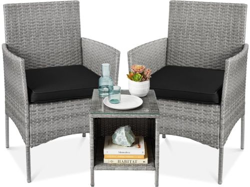 3-delige outdoor bistroset met Rieten Stoelen en Bijzettafel