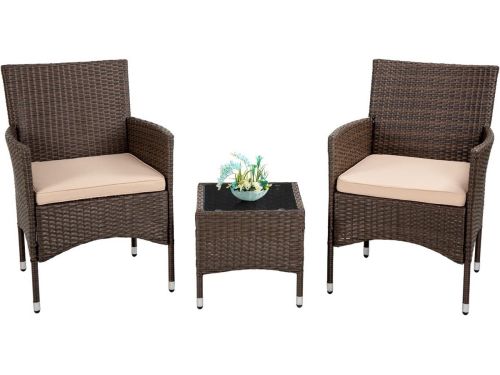 3-delige Riet Bistroset voor Tuin en Balkon - Rotan Terrasset