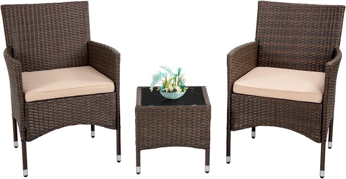 3 delige riet bistroset voor tuin en balkon rotan terrasset