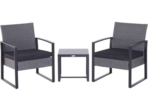 3-delige rotan bistroset met glazen tafelblad en comfortabele stoelen voor