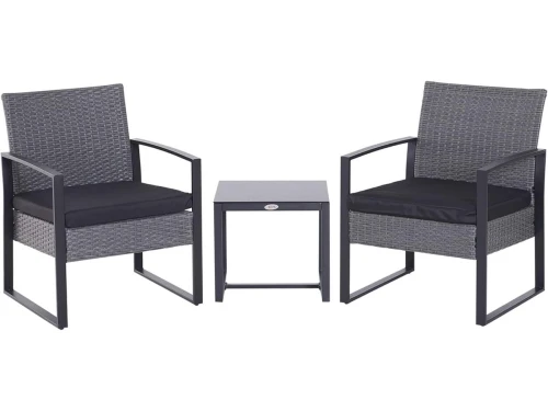 3-delige rotan bistroset met glazen tafelblad en comfortabele stoelen voor