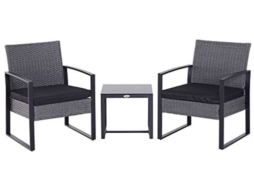 3-delige rotan bistroset met glazen tafelblad en comfortabele stoelen voor