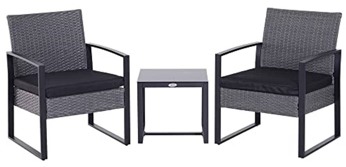 3 delige rotan bistroset met glazen tafelblad en comfortabele stoelen voor