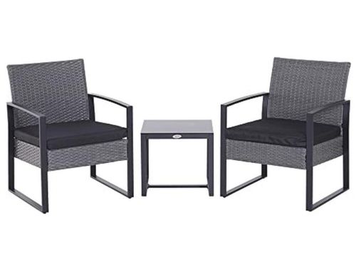 3-delige rotan bistroset met glazen tafelblad en comfortabele stoelen voor