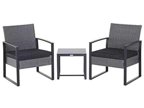 3-delige rotan bistroset met glazen tafelblad en comfortabele stoelen voor