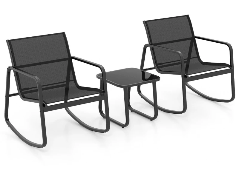 3-delige Schommelset Balkonset met 2 Stoelen en Tafel Tuinmeubelset met