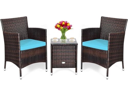3-delige Terrasmeubelset Rotan Bistroset met Salontafel en Dikke Kussens voor