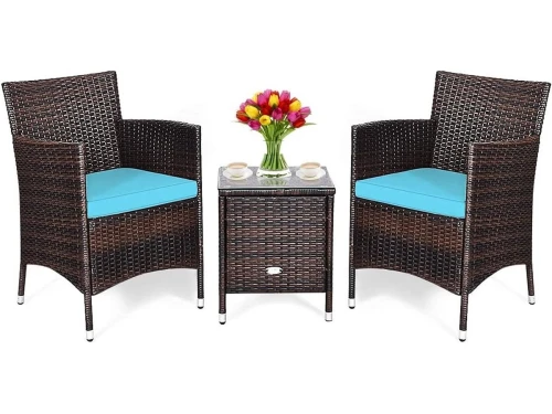 3-delige Terrasmeubelset Rotan Bistroset met Salontafel en Dikke Kussens voor