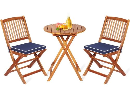 3-delige tuinmeubelset van acaciahout - inklapbare balkonset met ronde tafel