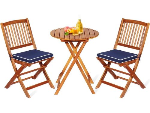 3-delige tuinmeubelset van acaciahout - inklapbare balkonset met ronde tafel