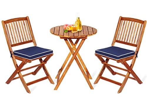 3-delige tuinmeubelset van acaciahout - inklapbare balkonset met ronde tafel