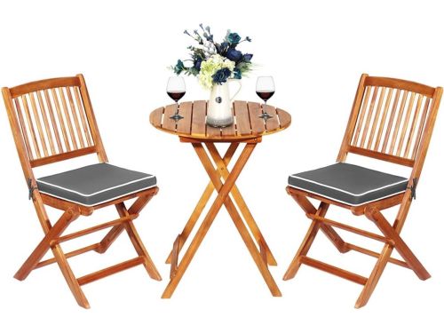 3-delige tuinmeubelset van acaciahout - Inklapbare balkonset met ronde tafel