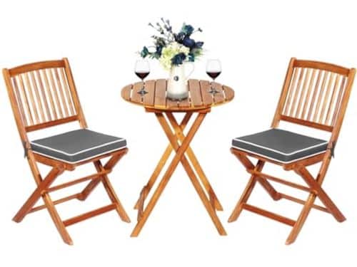 3-delige tuinmeubelset van acaciahout - Inklapbare balkonset met ronde tafel