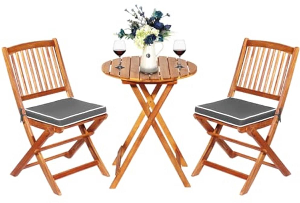 3 delige tuinmeubelset van acaciahout inklapbare balkonset met ronde tafel