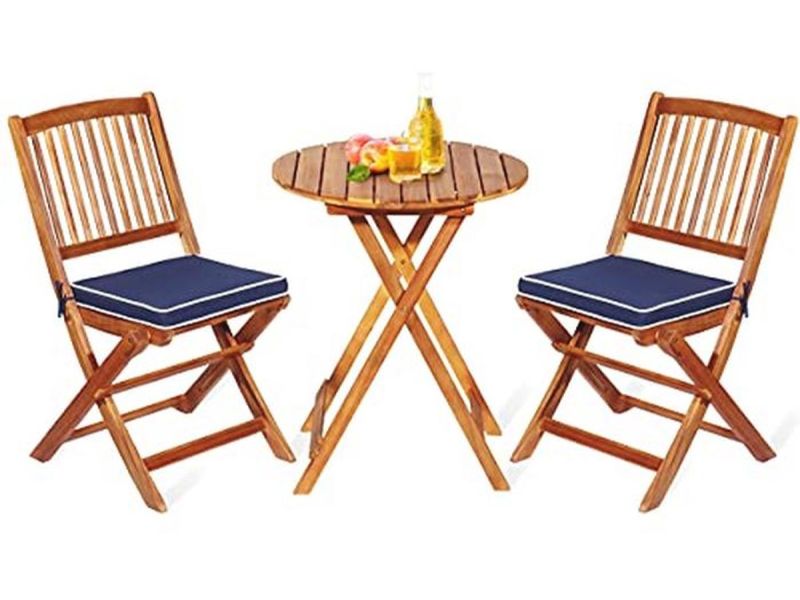 3-delige tuinmeubelset van acaciahout - inklapbare balkonset met ronde tafel