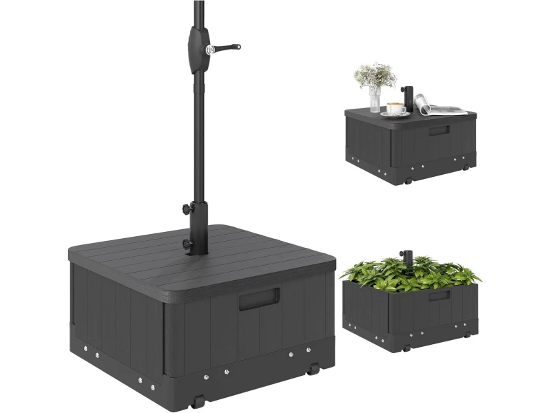 3-in-1 Parasolvoet met Tafel en Bloembak, Vulbaar tot 80 kg