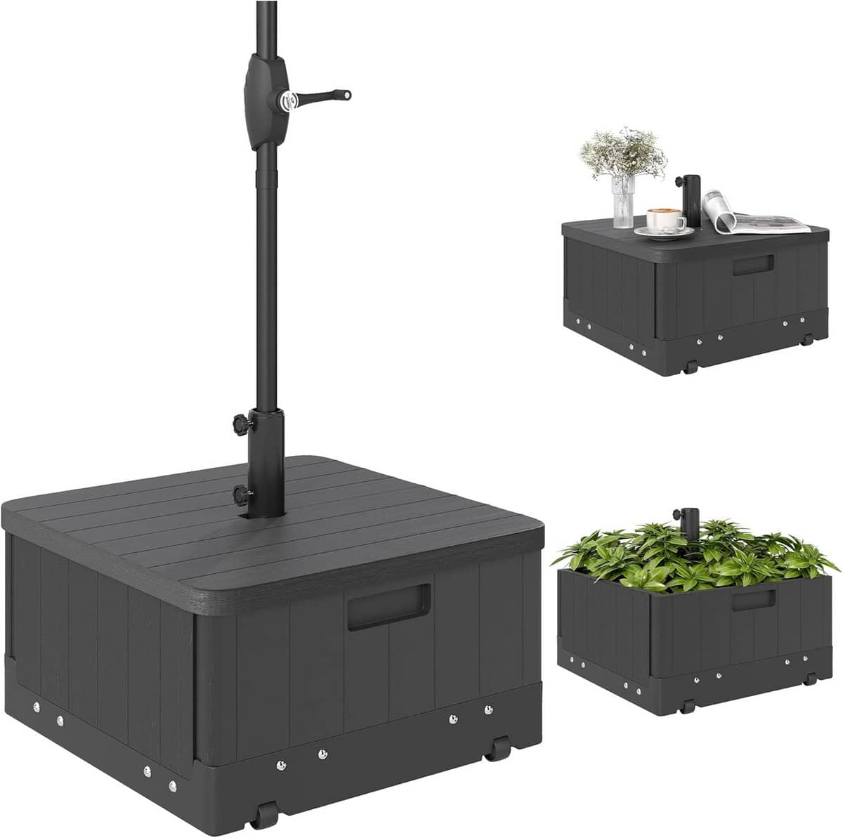 3 in 1 parasolvoet met tafel en bloembak, vulbaar tot 80 kg